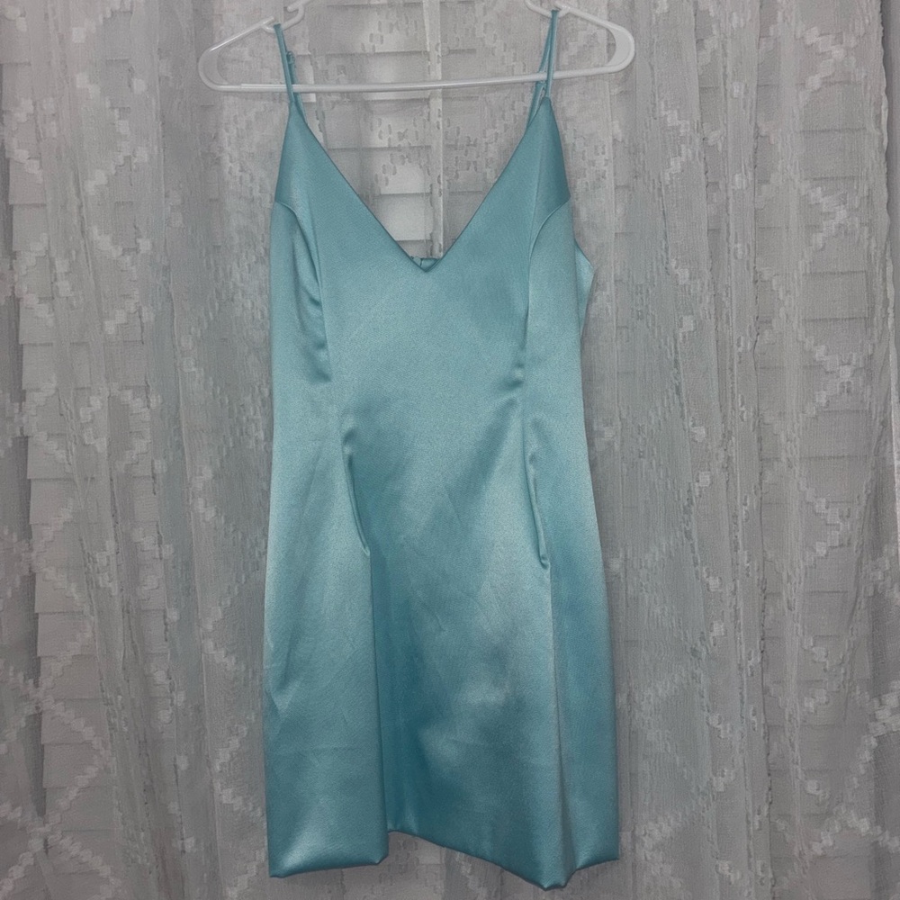 ATTACHED Light Blue Satin Mini Dress